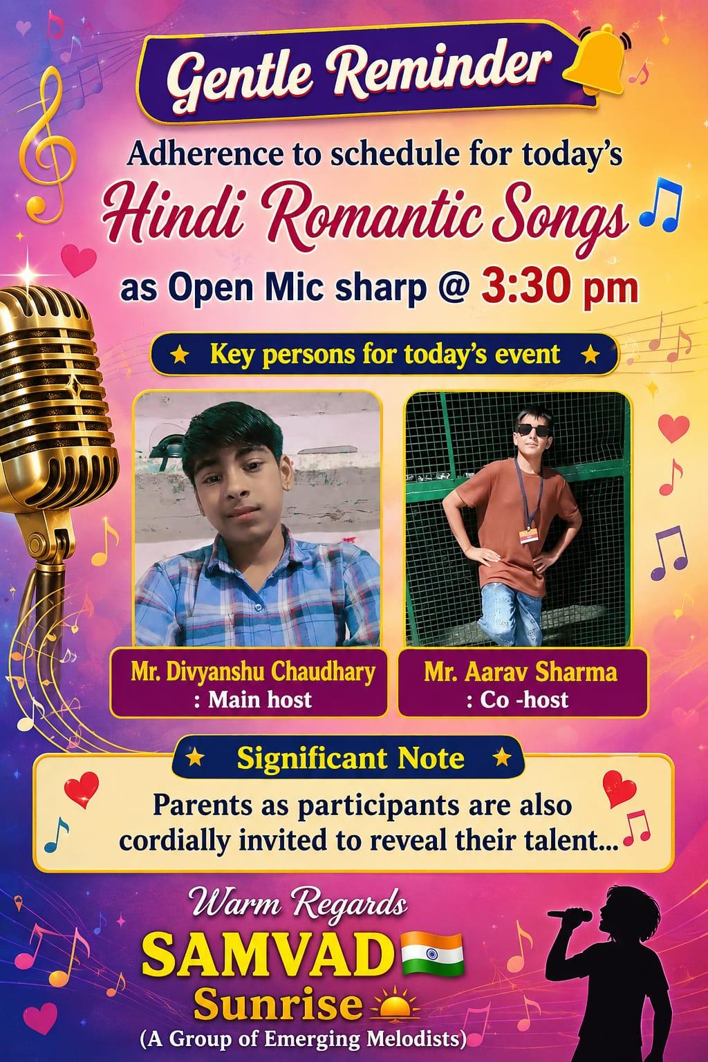SAMVVAD Sunrise open mic activity poster