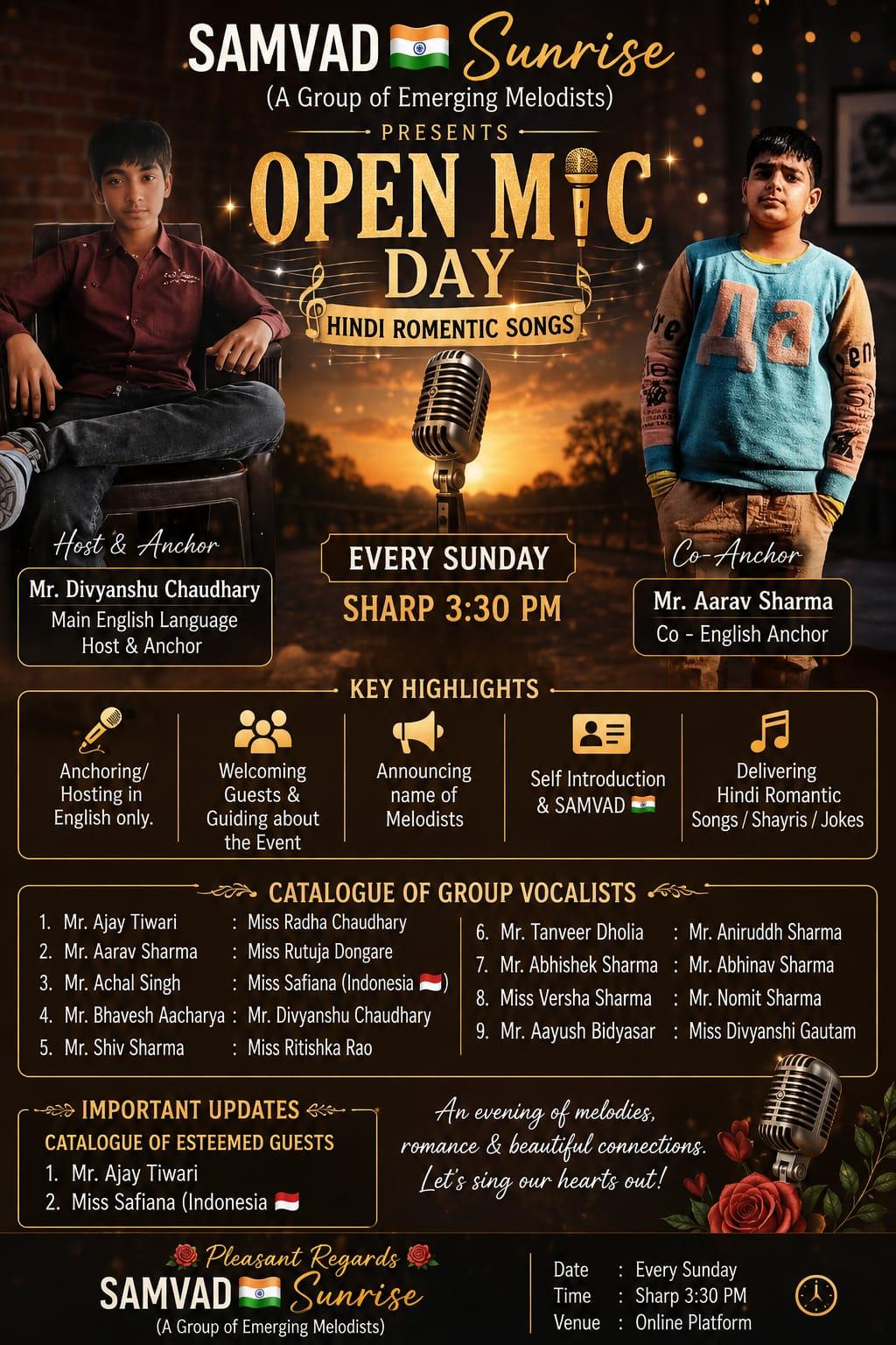 SAMVVAD Sunrise open mic day activity poster