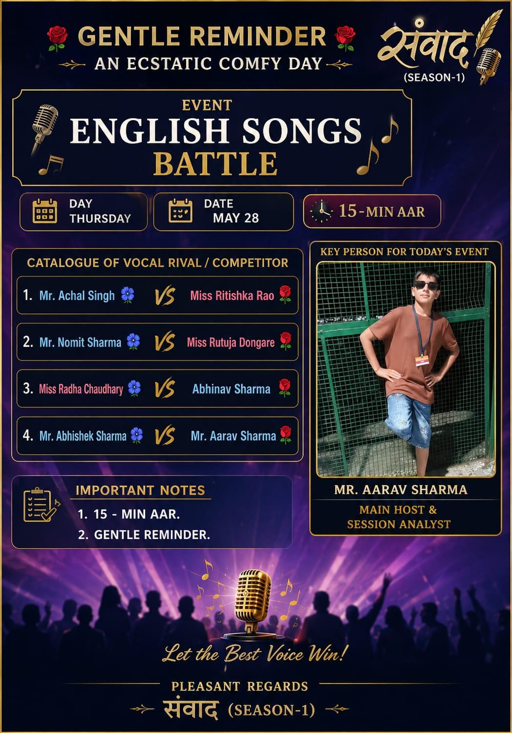 SAMVVAD English songs battle activity poster